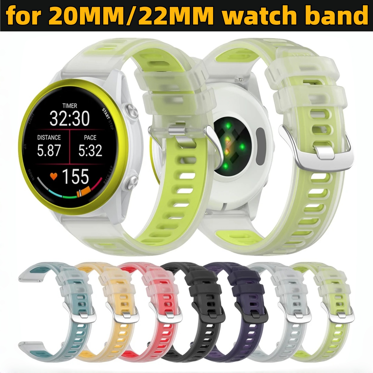 Silicone Watch Band 22Mm - 22 ミリメートル 20 ミリメートル透明ツートンカラーシリコンストラップガーミンフォアランナー 570 265